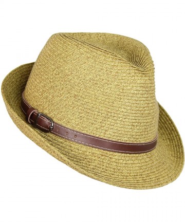 Fedoras Straw Panama Hat- Tweed Fesitival Fedora with Faux Leather Hatband- Packable - Natural Tweed - CC17YRRH8IC $34.32