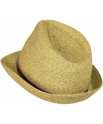 Fedoras Straw Panama Hat- Tweed Fesitival Fedora with Faux Leather Hatband- Packable - Natural Tweed - CC17YRRH8IC $22.47