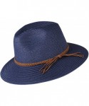 Sun Hats Sun Hats for Women Summer Wide Brim UV UPF 50+ Panama Fedora Foldable Packable Straw Beach Hat - Navy Blue - CV1963I...