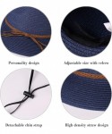 Sun Hats Sun Hats for Women Summer Wide Brim UV UPF 50+ Panama Fedora Foldable Packable Straw Beach Hat - Navy Blue - CV1963I...