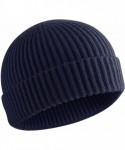 Skullies & Beanies 50% Wool Short Knit Fisherman Beanie for Men Women Winter Cuffed Hats - Navy Blue - CT18AA05W67 $21.65