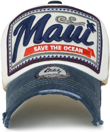 Baseball Caps Maui Embroidery Patch Casual Mesh Baseball Cap Distressed Trucker Hat - White&navy - C218WSUY09D $31.71