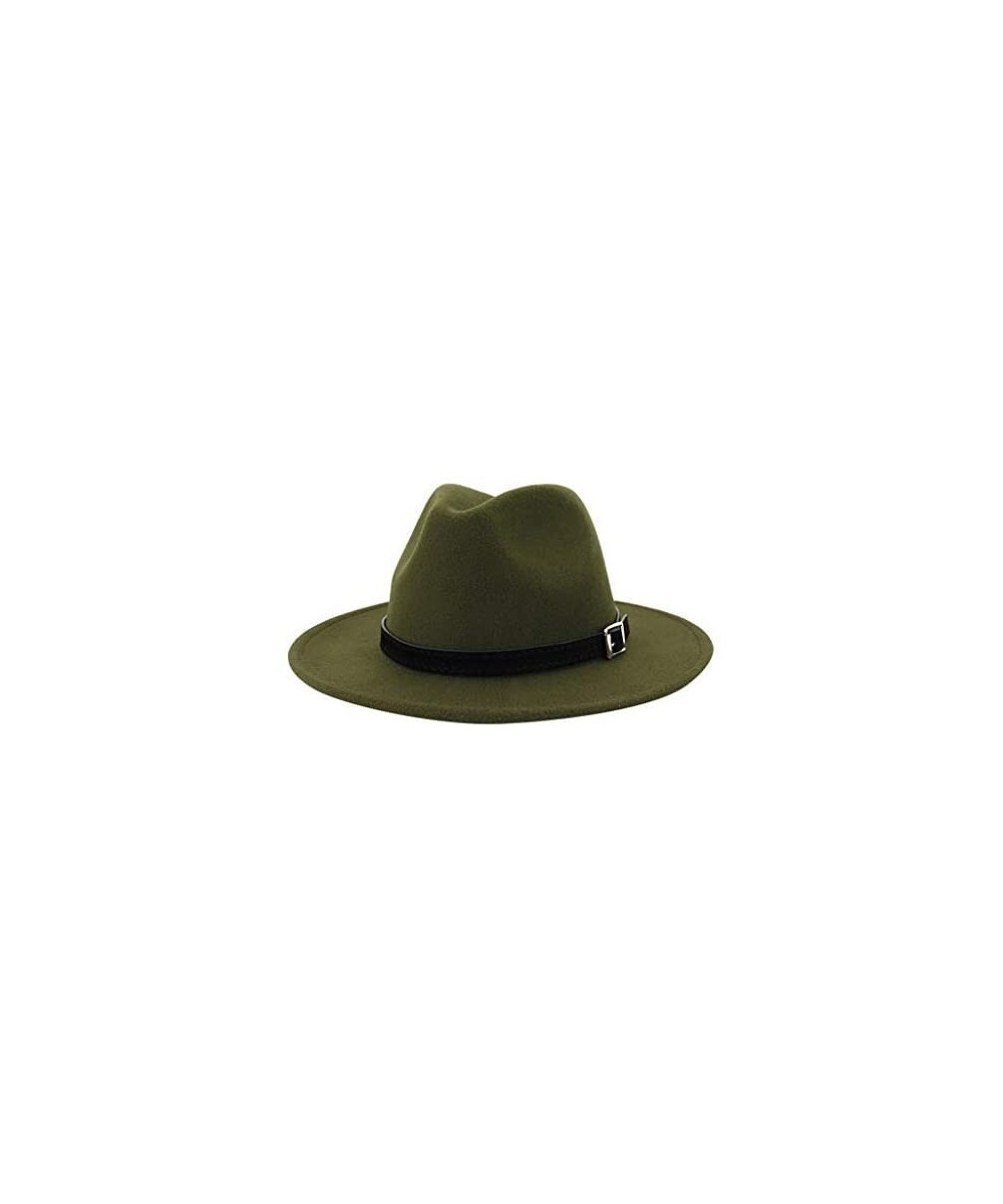 Fedoras Belt Buckle Fedoras Women's Hat Wide Brim Jazz Hats Classic Mens Manhattan Hats - Army Green - C01935L8AU3 $13.79