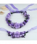 Headbands Flower Crown Headband Garland Wrist Band Wedding Party Hair Wreath Women Girl - Purple - CN18QR7S33K $14.71