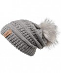 Skullies & Beanies Womens Winter Knit Beanie Hat Slouchy Warm Pom Pom Hat Faux Fur Caps for Women Ladies Girls - Grey-grey Po...