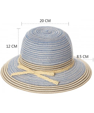 Sun Hats Ladies Summer Sun Hats Women Panama Straw Beach Hats Foldable Wide Brim UPF50+ - Blue - CJ18D48H56M $12.41