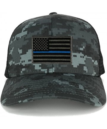 Baseball Caps US American Flag Embroidered Patch Adjustable Camo Trucker Cap - NTG-Black - Blue Line Patch - CX12N3WQCD4 $19.74