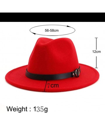 Fedoras Women's Classic Wide Brim Fedora Hat with Belt Buckle Felt Panama Hat - Z2-red - CP18ZKN7MXW $18.57