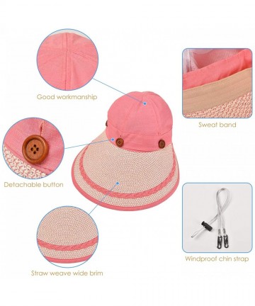 Sun Hats Womens UV Protection Hats Sun Visor for Girls Foldable Large Brim UPF Beach Ponytail Fishing Cap - Light Pink - C518...