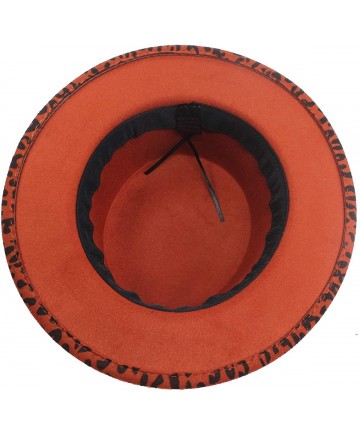 Fedoras Women's Brim Fedora Wool Flat Top Hat Church Derby Bowknot Cap - Orange Leopard - CM1936WETMO $22.92