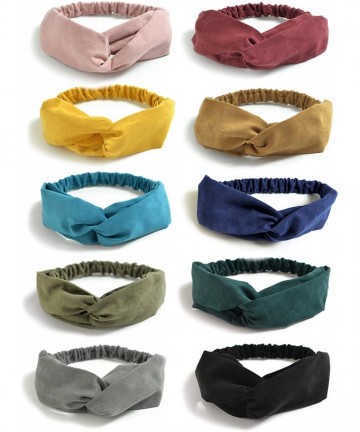 Headbands 10 Pack Boho Headbands for Women Vintage Cross Elastic Head Wrap Hair Accessories - 10 Pack C (Suede Retro) - CZ185...