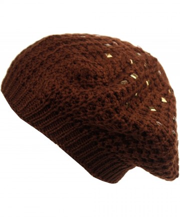 Berets Women Winter Warm Ski Knitted Crochet Baggy Skullies Cap Beret Hat - Br1664brown - CU187GGE2US $13.60
