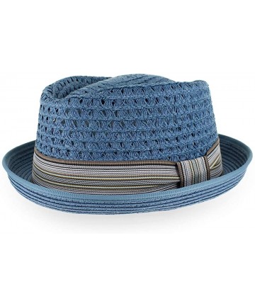 Fedoras Belfry Men Women Summer Straw Porkpie Vented Trilby Fedora Hat in Blue Tan Black Brown Burgundy - Slate - CL19366QQU7...