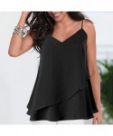 Rain Hats Women's Sexy Tops Fashion Solid Color Small Strap Double Ruffled Camisole Blouse - Black - CM18SSD0QDG $11.38