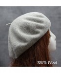 Berets 100% Wool French Style Casual Classic Solid Color Wool Beret Hat Cap - Light Grey - CD12N83DS0A $12.44