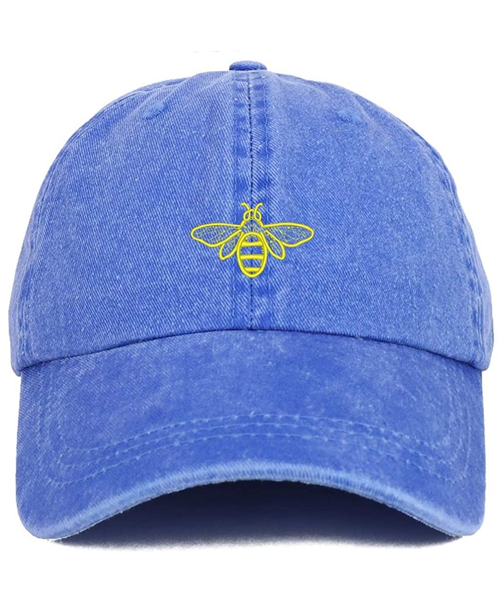 Baseball Caps Bee Embroidered Washed Cotton Adjustable Cap - Royal - CE18SW4WXHI $26.43