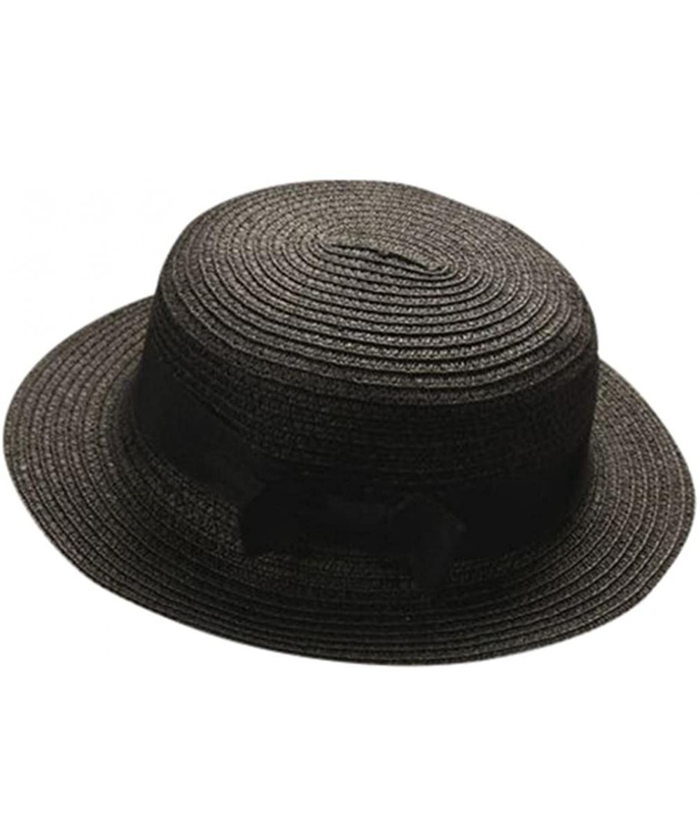 Sun Hats Women Hats-2018 Summer Solid Color Bowknot UV Protection Visor Beach Cap - Black - CJ18DZIK3OQ $13.30