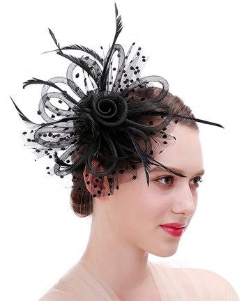 Headbands Feather Fascinators Headband and Clip for Women Tea Party Bridal Cocktai - Black - C91868DL499 $23.85
