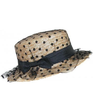 Sun Hats Women's Straw Boater Hat with Polka Dot Tulle - Black - CG12E1KBETR $20.60