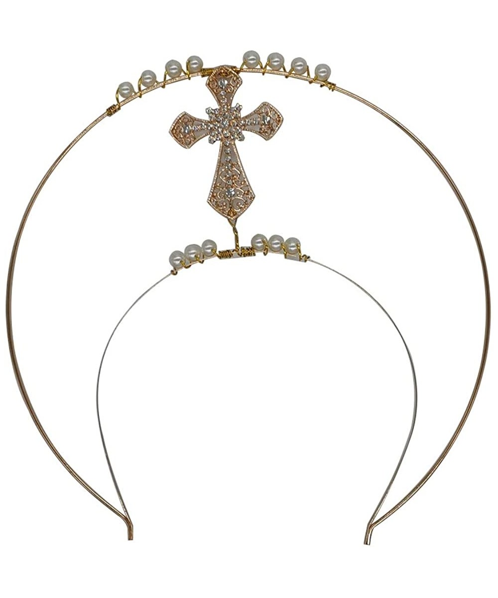 Headbands Gothic Rose Gold Halo Crown Headband with Diamond-encrusted Cross Pearls Handmade Original Design Met Galo Crown - ...