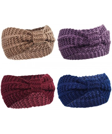 Headbands Crochet Turban Headband for Women Warm Bulky Crocheted Headwrap - 4 Pack Knot C - Purple- Navy- Kahki- Firebrick - ...