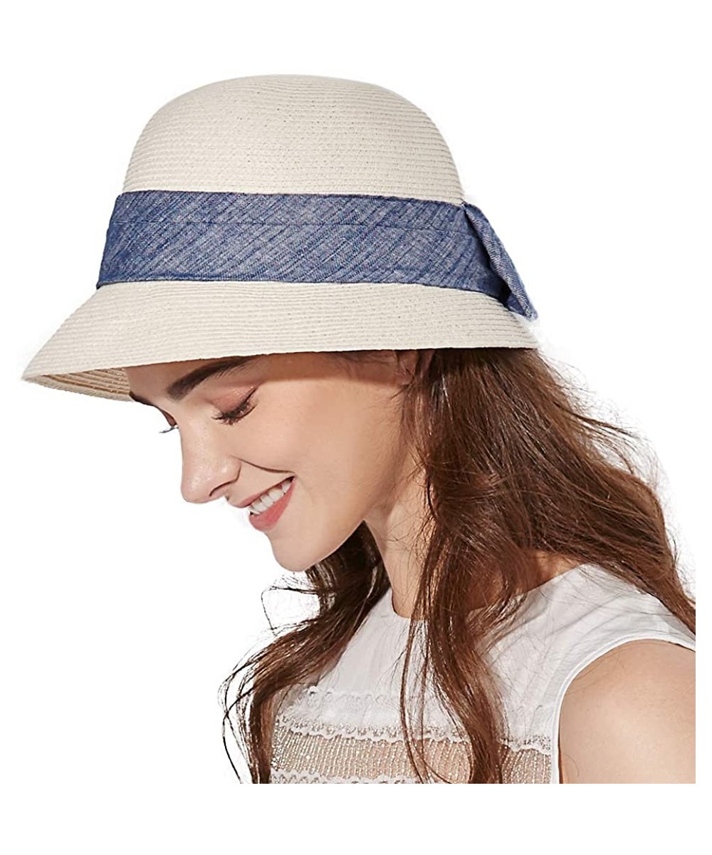 Sun Hats Womens UPF 50 Summer Straw Beach Sun Hat Wide Brim Fashion Fedora Packable & Adjustable - White89316 - CW18URSXDN2 $...