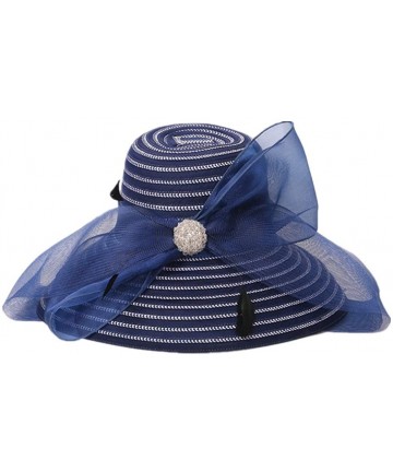 Sun Hats Women's Summer Sun Hat Foldable Floppy Organza Wide Brim Bucket Hat Straw Hat - F-navy Blue - C218S6GA2IK $30.27
