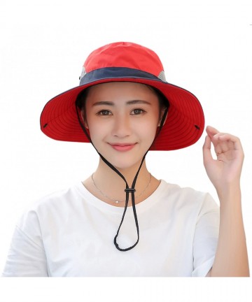Sun Hats Women's Outdoor UV Protection Foldable Mesh Wide Brim Beach Fishing Hat - Navy - C2194HIM99C $19.73