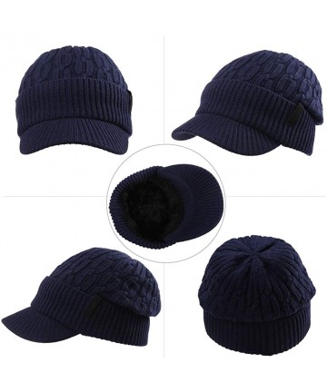 Newsboy Caps Unisex Knit Beanie Visor Cap Winter Hat Fleece Neck Scarf Set Ski Face Mask 55-61cm - 89210-navy - CA18LL47OLS $...