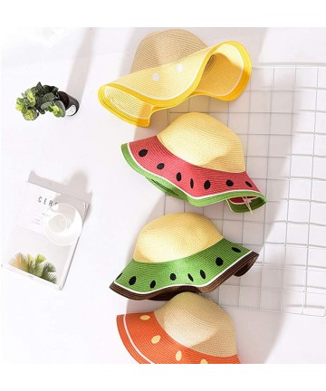 Sun Hats Watermelon Style Summer Straw Sun Hat- Wide Brim Beach Hat UV Protection- Adult Child Sizes - Beige - CW18QKHKL0O $1...
