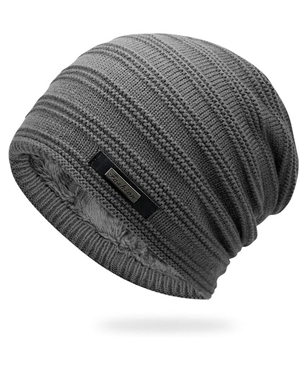 Skullies & Beanies Double-Sided Wearable Trendy Warm Soft Stretch Knit Slouchy Beanie Skull Hat Cap - T0067-grey - CU1870G9TL...