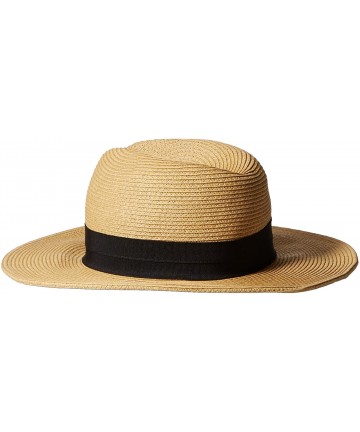 Fedoras Lightweight Solid Color Band Braided Panama Fedora Sun Hat - Dark Natural/Black - C511WWYGPDF $20.68