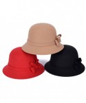 Bucket Hats Comfortable Warm Knitting HatWomen Vintage Faux Wool Autumn Bow Solid Color Lady Wide Brim Bucket Hat Cap - CZ18X...