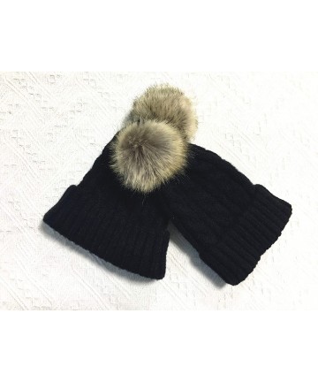 Skullies & Beanies 2PCS Parent-Child Hat Winter Warm Soft Knit Hat Beanie Ski Cap with Removable Pom Pom - Black - CD18T3COU9...