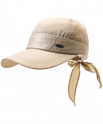 Sun Hats Women's Uv Protection Sun Hat Covertible 2 in 1 Beach Visor Hat Wide Large Brim Thin Cap - Beige - C618RZ0M7M9 $14.29