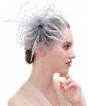 Headbands Feather Fascinators Headband and Clip for Women Tea Party Bridal Cocktai - Silver Grey - CI1868DGIAA $16.73