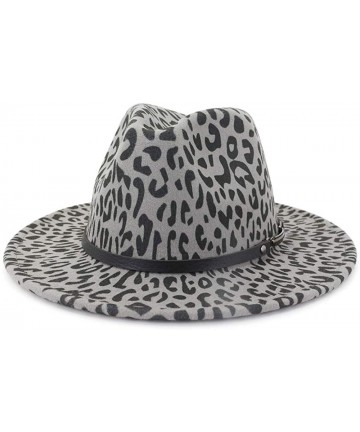 Fedoras Men & Women Classic Wide Brim Fedora Hat with Belt Buckle Wool Felt Panama Fedora M/L - A1-leopard Print-grey - C918A...