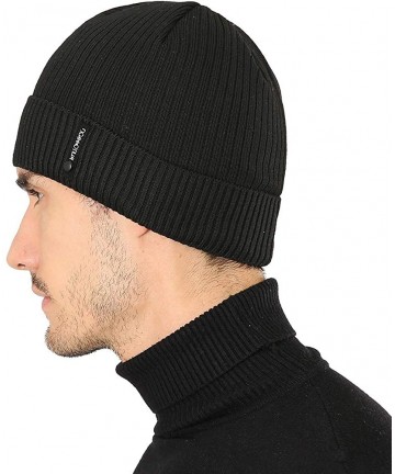 Skullies & Beanies Winter Knit Beanie Stocking hat Soft Warm Polar Fleece Lining Skull Cap for Men and Women - Black - CD18XI...