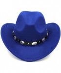 Cowboy Hats Womem Men Wool Blend Western Cowboy Hat Wide Brim Cowgirl Jazz Cap Leather Band - Royal Blue - CC186I0EW6N $18.14
