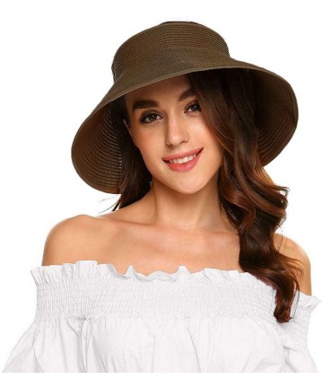 Sun Hats Womens Sun Visor Hat- Foldable Straw Sun Hat with Cute Bowtie - Coffee - CH1943O6083 $21.20