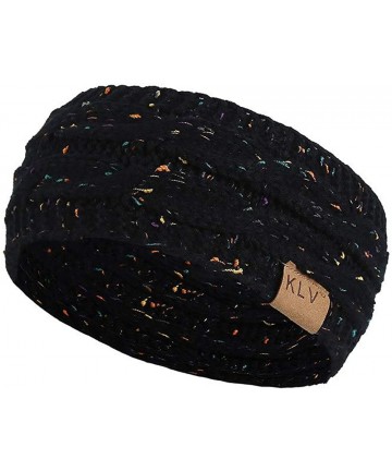 Skullies & Beanies Women Knit Elastic Sport Hair Band Soft Stretch Dotted Yarn Turban Hat - Black - CO18KLY7QRD $12.06