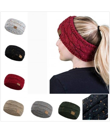 Skullies & Beanies Women Knit Elastic Sport Hair Band Soft Stretch Dotted Yarn Turban Hat - Black - CO18KLY7QRD $12.06