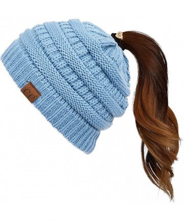 Skullies & Beanies Exclusives Soft Stretch Cable Knit Messy Bun Ponytail Beanie Winter Hat for Women (MB-20A) - CF12O7XQSOT $...