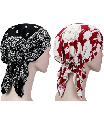 Skullies & Beanies 2 Pieces Women Chemo Hat Turban Beanie- Pre-Tied Headwraps Headwear Bandana for Hair Loss - J-jshi-10 - CR...