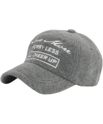 Baseball Caps Cheer Up Lettering Design Leather Strap Wool Ball Cap Baseball Hat Truckers - Gray - CD12NDWULI0 $23.44