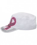 Baseball Caps Women's Pink Ribbon Hope Embroidery Crystal Brim Military Style Cadet Cap Hat - White - C512IQNVARF $19.50