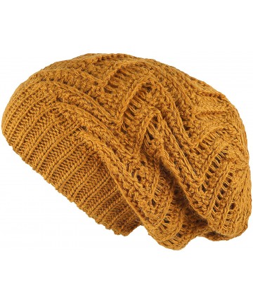 Skullies & Beanies Knit Oversized Slouchy Chunky Soft Warm Winter Baggy Beanie Hat - Mustard - C118I6MHYL3 $14.74