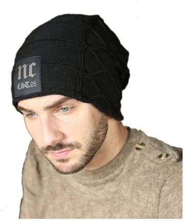Skullies & Beanies Mens Warm Knit Outdoors Ski Thick Hat/Cap Set for Winter - Black - CT187OT2HEY $45.56