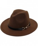 Fedoras Women Men Wool Felt Fedora Hats with Belt Buckle Wide Flat Brim Jazz Party Formal hat Panama Cap - Wine Red - CD18OYT...