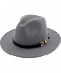 Fedoras Women Men Wool Felt Fedora Hats with Belt Buckle Wide Flat Brim Jazz Party Formal hat Panama Cap - Wine Red - CD18OYT...